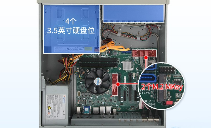主板自帶4個SATAIII接口，2個M.2M-Key插槽。