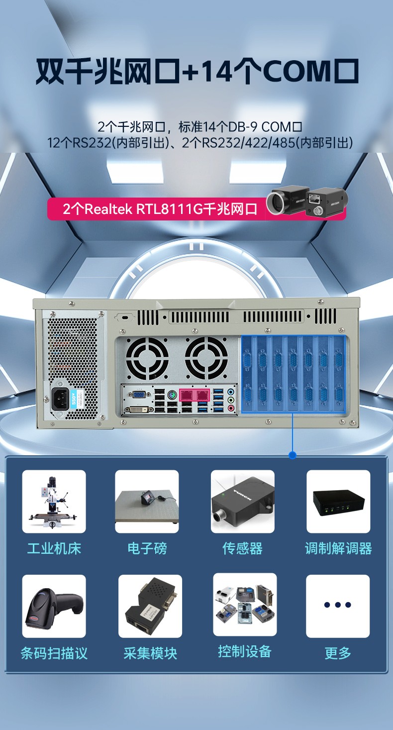 東田4U上架式工控機(jī),雙千兆網(wǎng)口14個(gè)COM口工控電腦,DT-610L-684G2.jpg